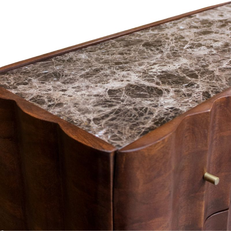Indok Wooden Carving Design 3 Drawer Cabinet Marble Top