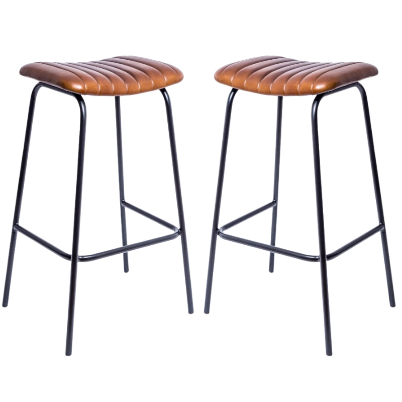 Ridge Ribbed Leather & Iron Classic Bar Stool (set of 2)