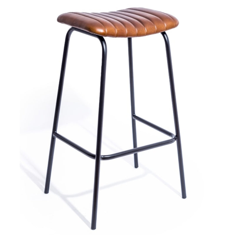Ridge Ribbed Leather & Iron Classic Bar Stool (set of 2)