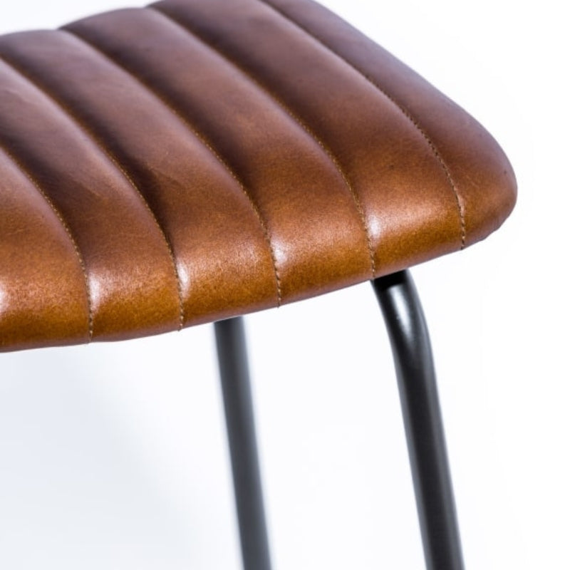 Ridge Ribbed Leather & Iron Classic Bar Stool (set of 2)
