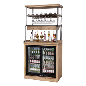 Industrial Loft Home Bar Unit with Glass Rack & Fridge Space