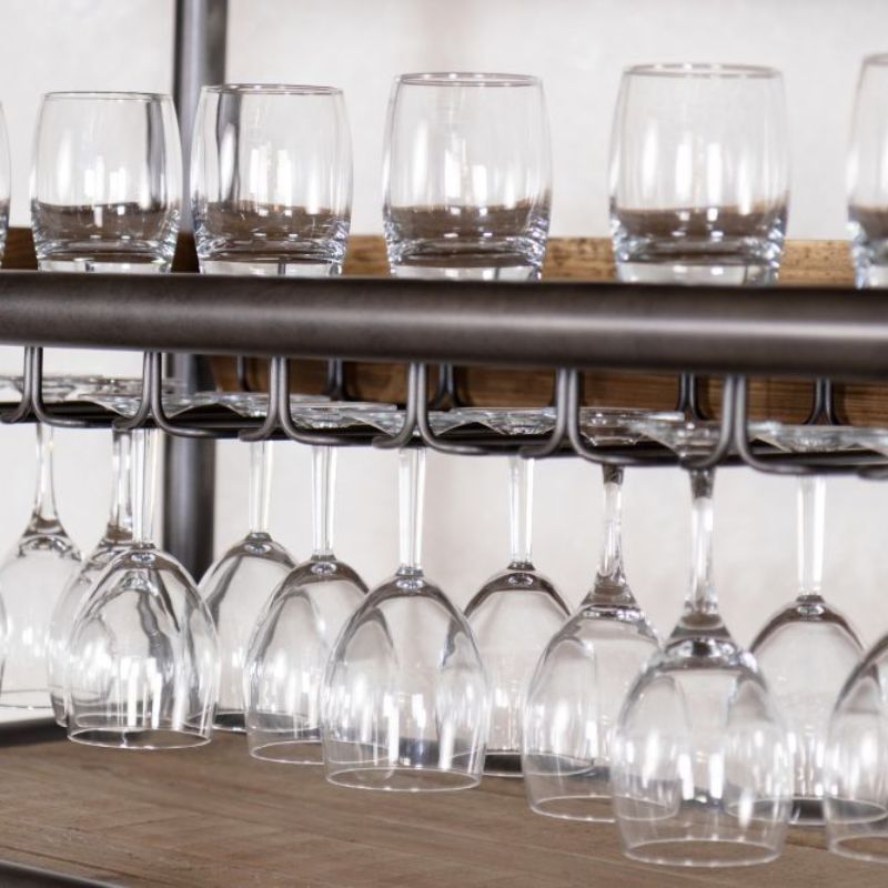 Industrial Loft Home Bar Unit with Glass Rack & Fridge Space