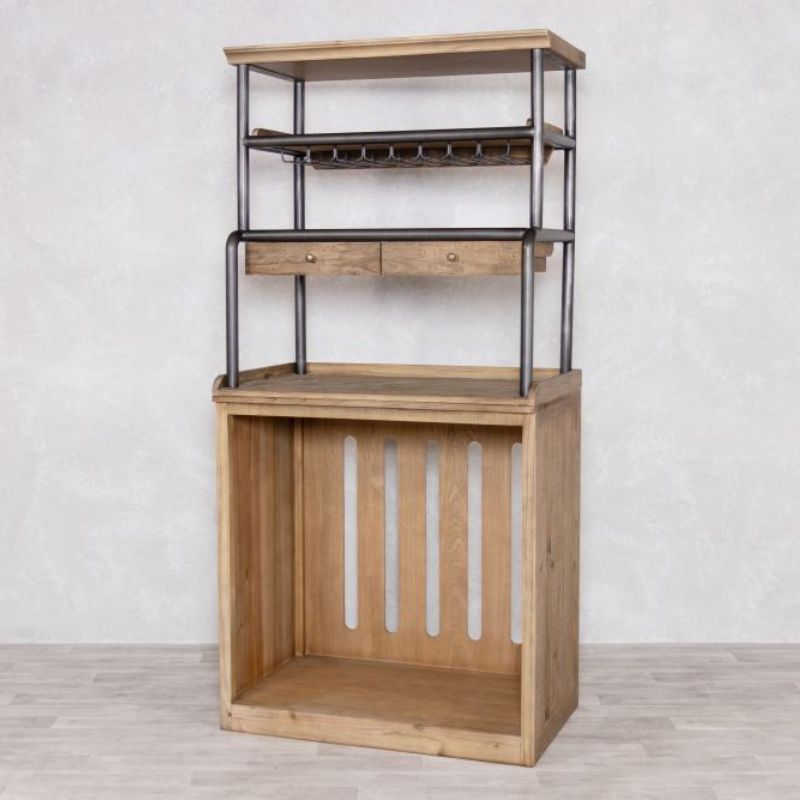 Industrial Loft Home Bar Unit with Glass Rack & Fridge Space