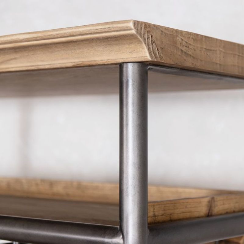 Industrial Loft Home Bar Unit with Glass Rack & Fridge Space