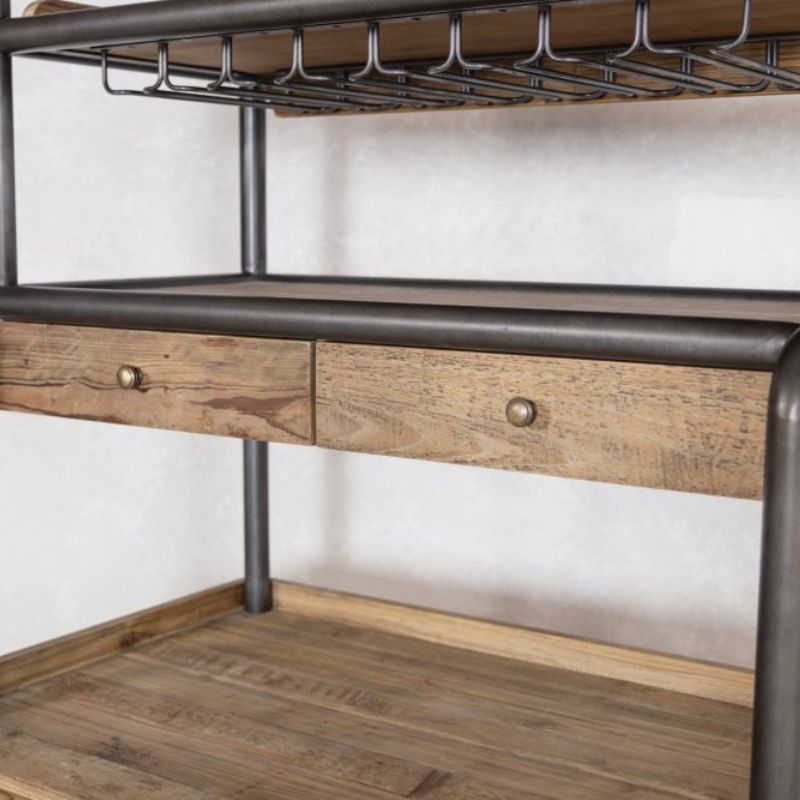 Industrial Loft Home Bar Unit with Glass Rack & Fridge Space