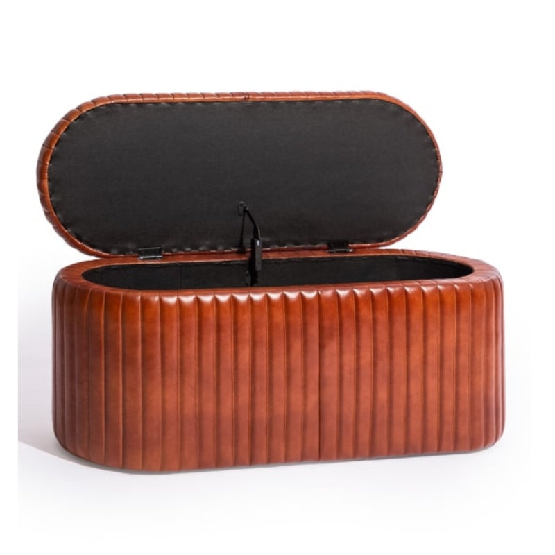 Ridge Vintage Ribbed Leather Storage Trunk