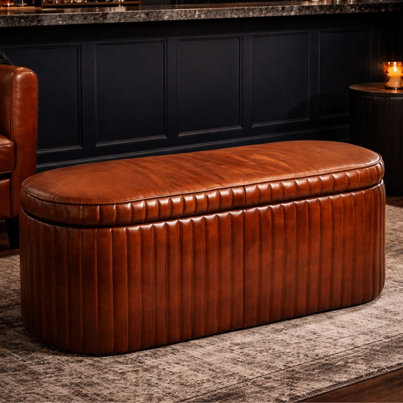 Ridge Vintage Ribbed Leather Storage Trunk