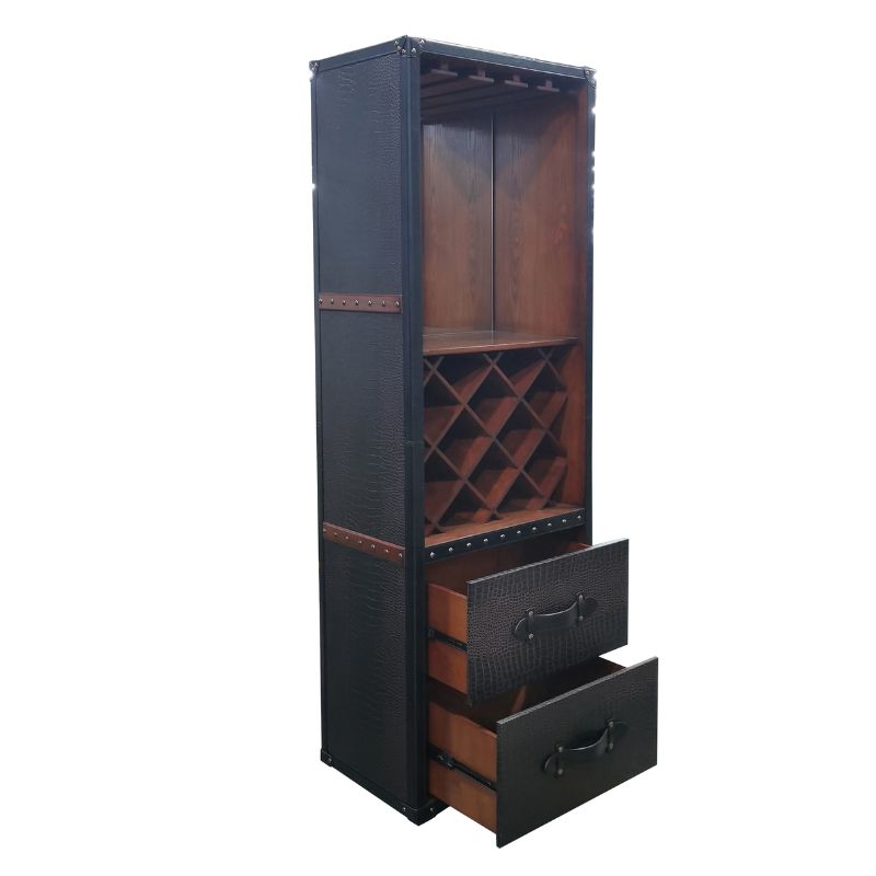 Kensington Leather Wine Cabinet with Mirror