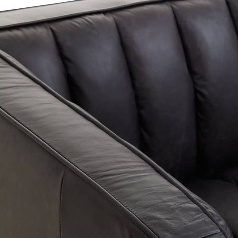 Leather Sofa King Three Seater Black Leather Sofa With Flared Arms