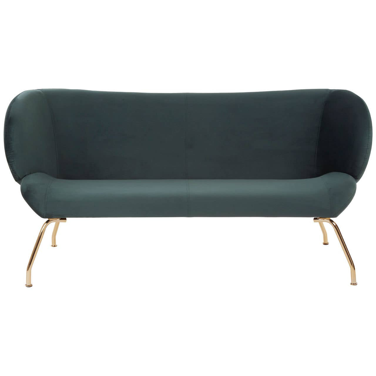 Kolding Two-Seat Sofa – Dark Green Fabric & Gold Legs