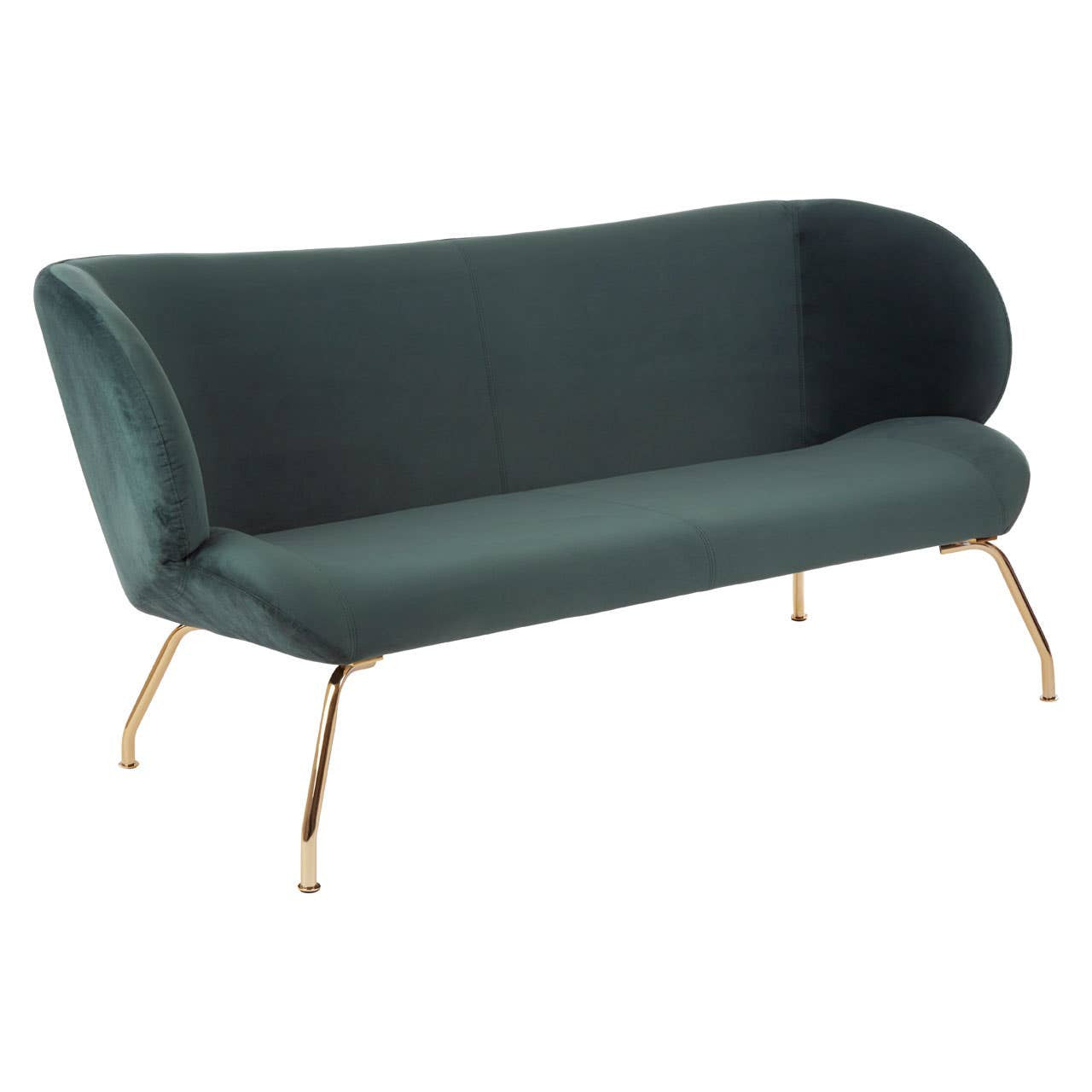 Kolding Two-Seat Sofa – Dark Green Fabric & Gold Legs