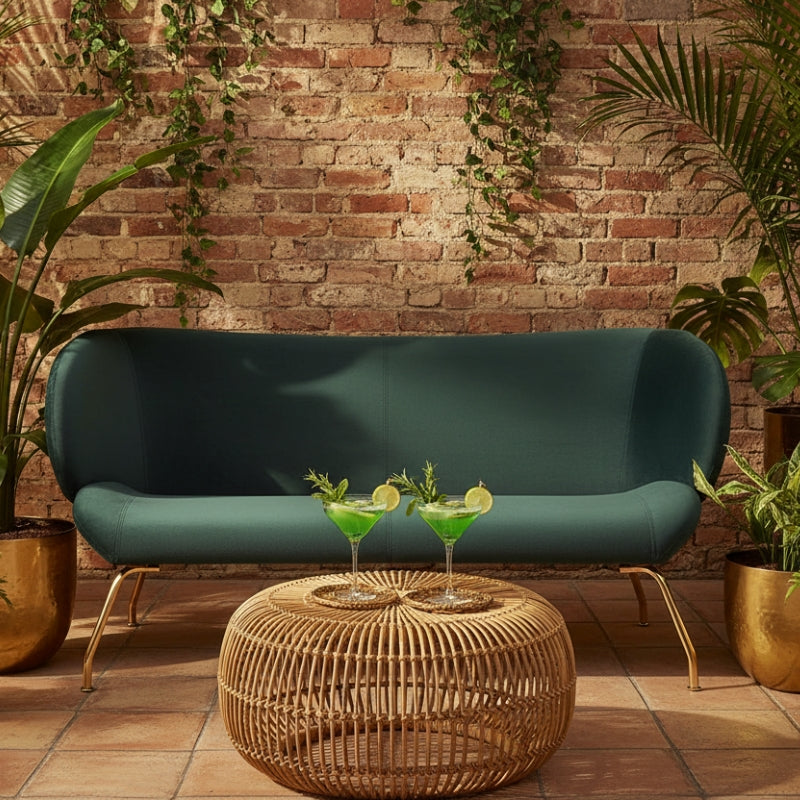 Kolding Two-Seat Sofa – Dark Green Fabric & Gold Legs