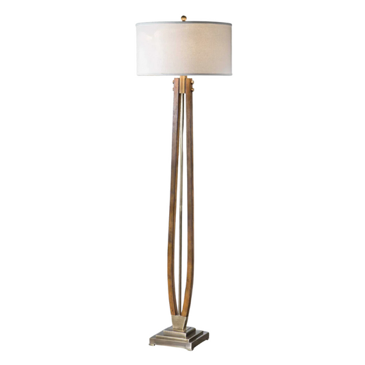 Antique Brass & Wood Sculptural Floor Lamp