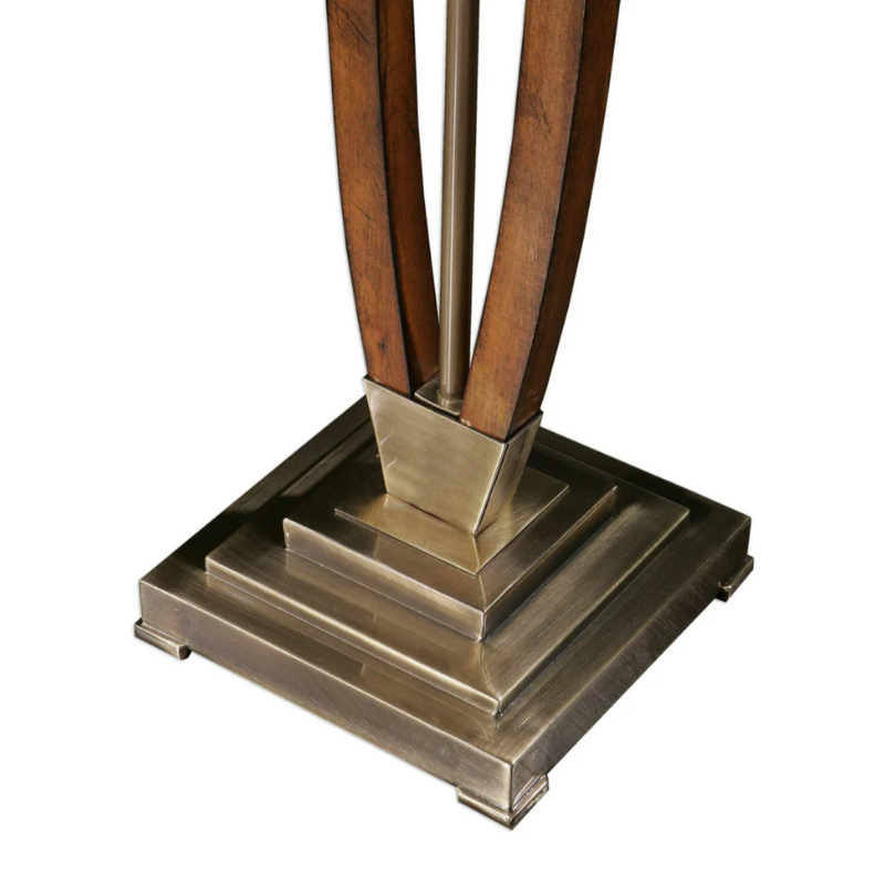Antique Brass & Wood Sculptural Floor Lamp