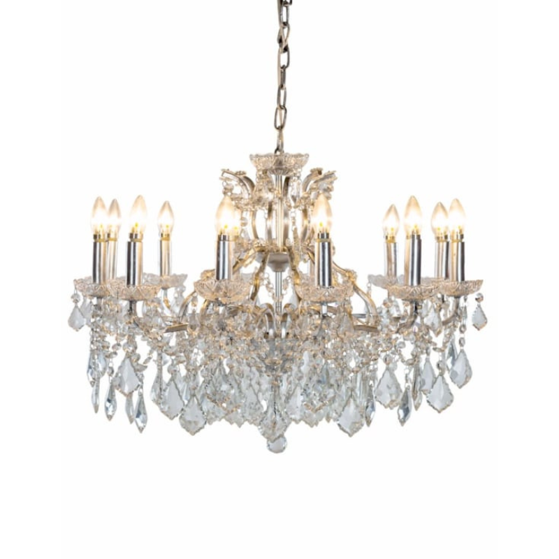 Large 12 Branch Silver Leaf Shallow Chandelier