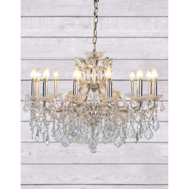 Large 12 Branch Silver Leaf Shallow Chandelier
