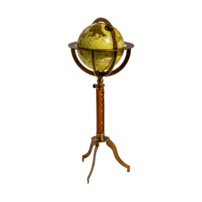 Large Antique Globe On Metal & Leather Stand