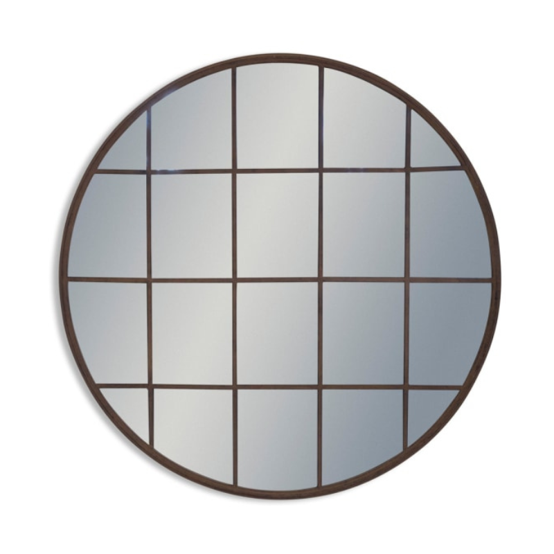 Large Antiqued Iron Round Metal Window Mirror