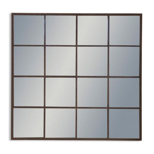 Large Antiqued Iron Square Metal Window Mirror – 110 x 110 cm