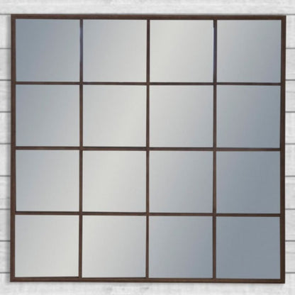 Large Antiqued Iron Square Metal Window Mirror – 110 x 110 cm
