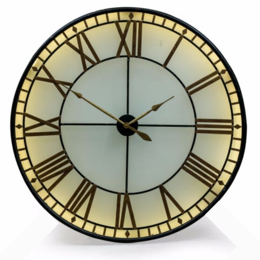 Large Black and Gold Back Lit Glass "Westminster" Wall Clock