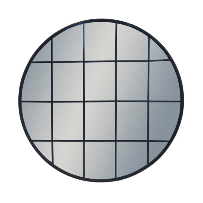 Large Black Round Metal Window Mirror