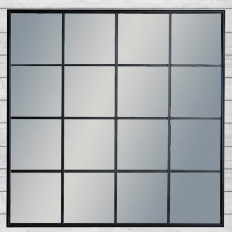 Large Black Square Metal Window Mirror