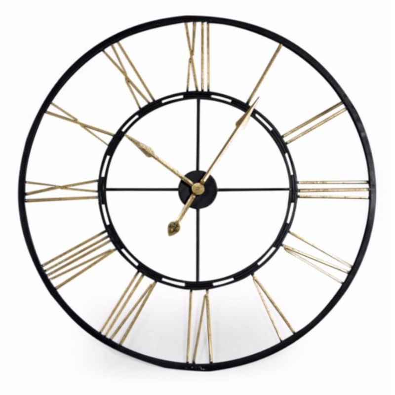 Large Black and Gold Iron Skeleton Clock