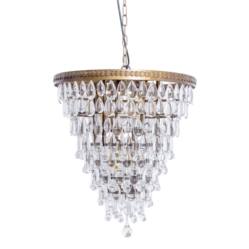 Large Bronze/Gold Finish Rainfall Chandelier w/ Clear Crystals