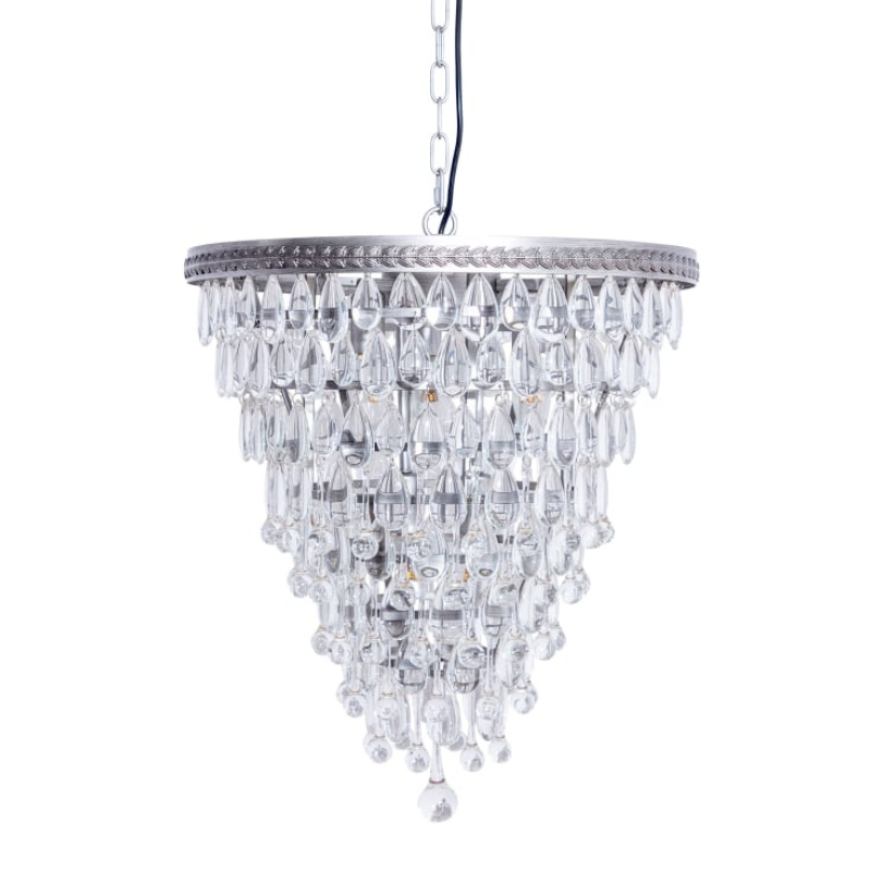 Large Brushed Silver Finish Rainfall Chandelier w/ Clear Crystals