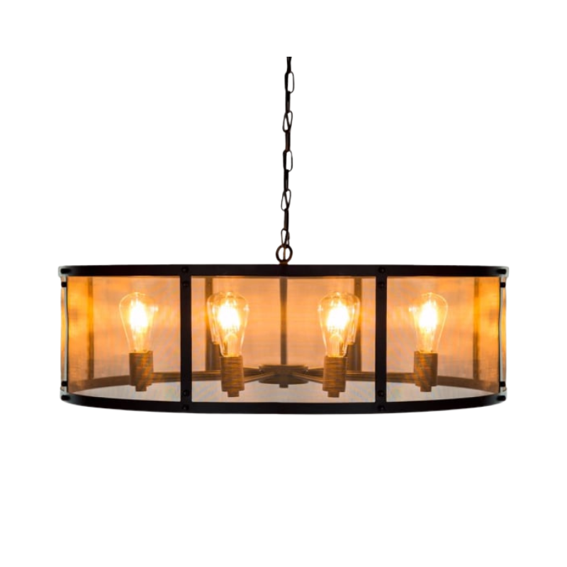 Large Round Black Iron Industrial Chandelier