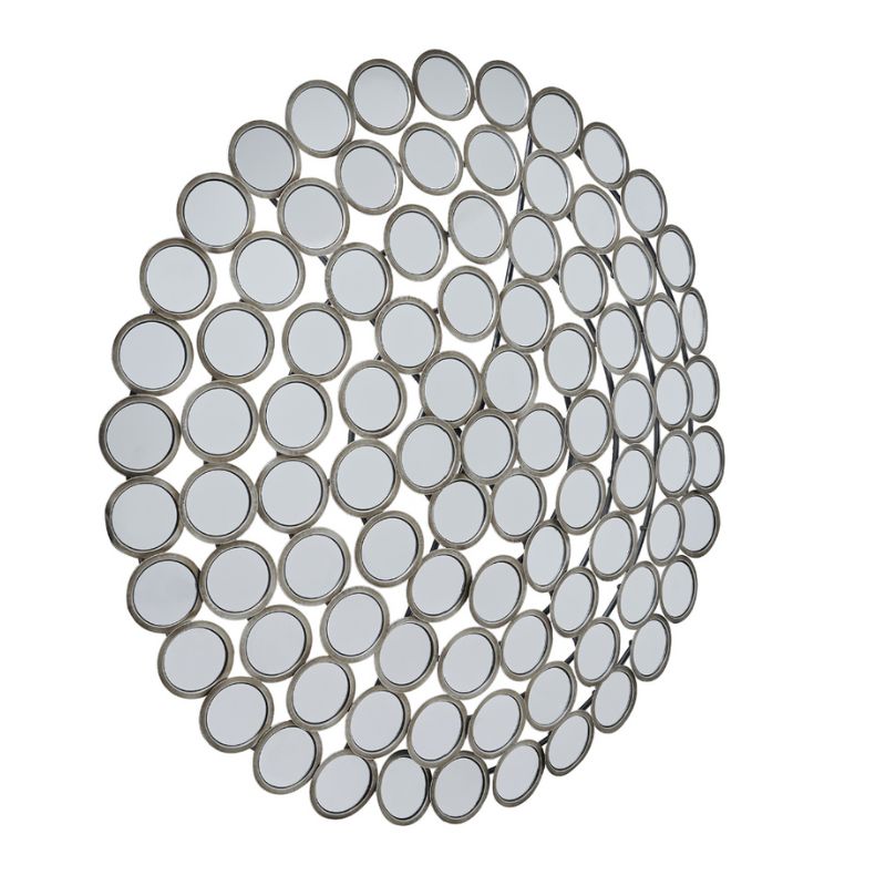 Large Round Convex Antiqued Silver Multi Mirror