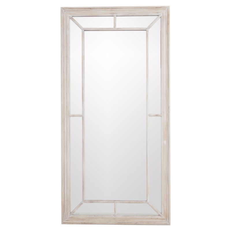 Large Washed Wood Framed Window Mirror