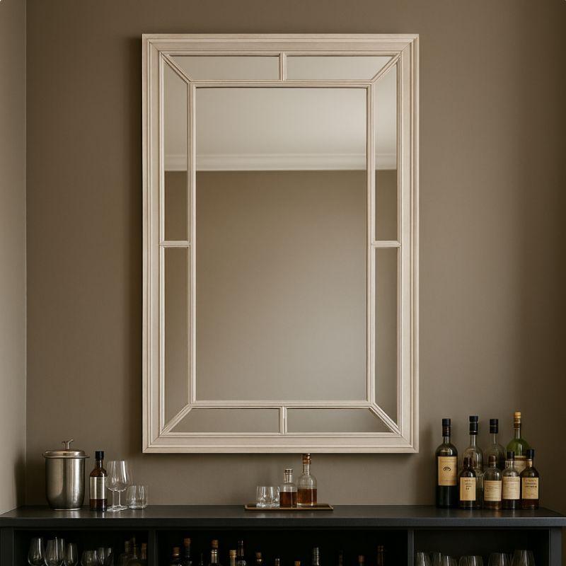 Large Washed Wood Framed Window Mirror