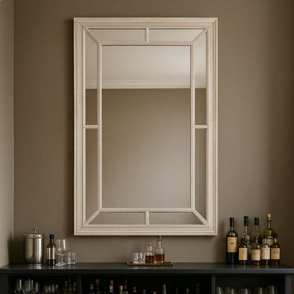 Large Washed Wood Framed Window Mirror