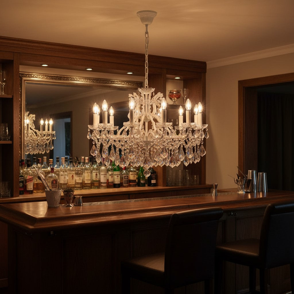 Large 12 Branch Antique Crackle White Shallow Chandelier