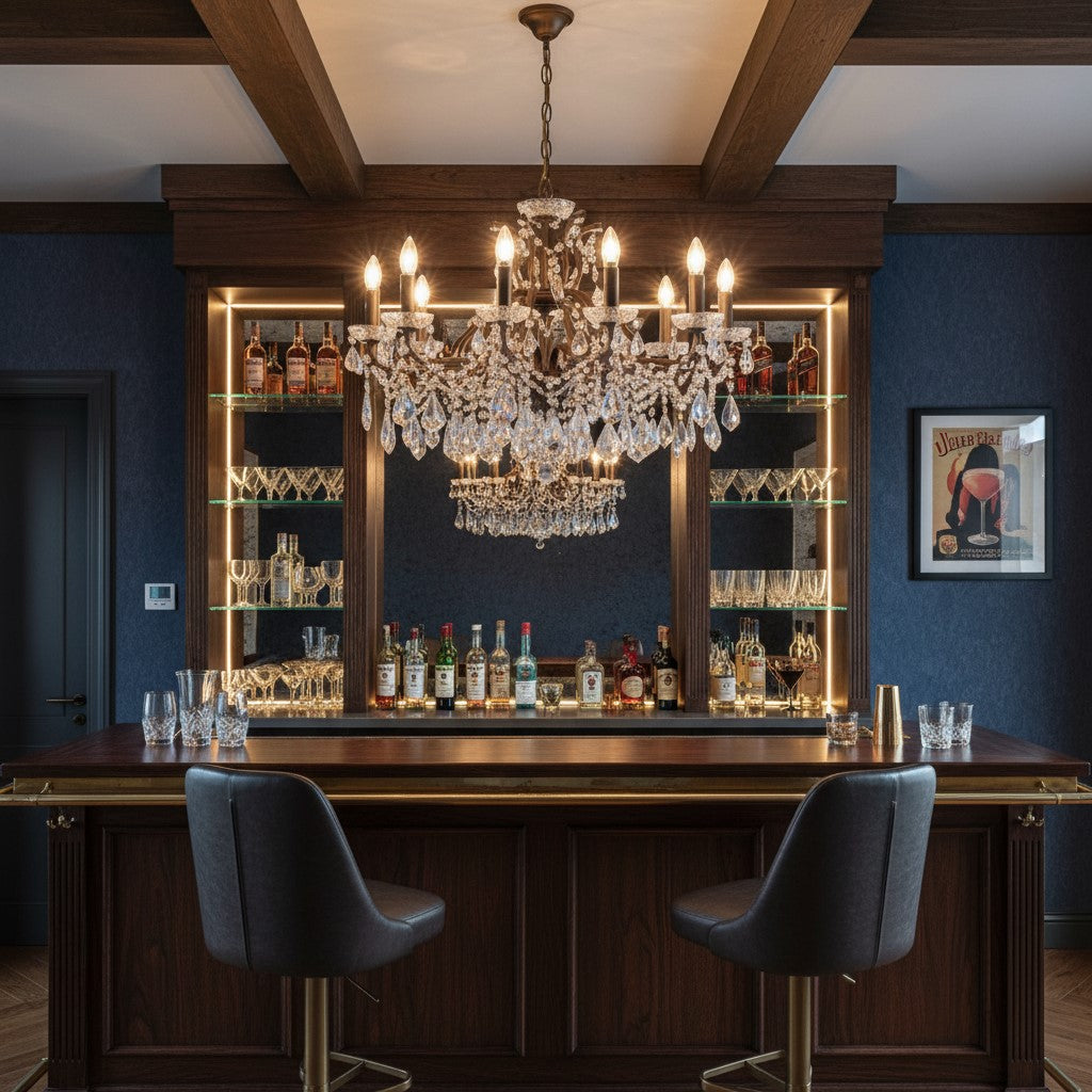 Large 12 Branch Bronze Shallow Chandelier