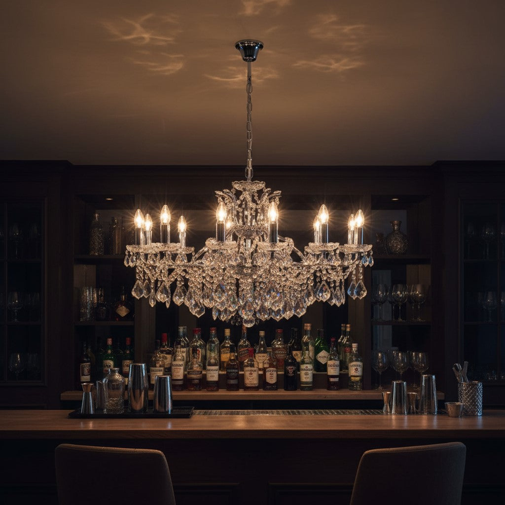 Large 12 Branch Chrome Shallow Chandelier