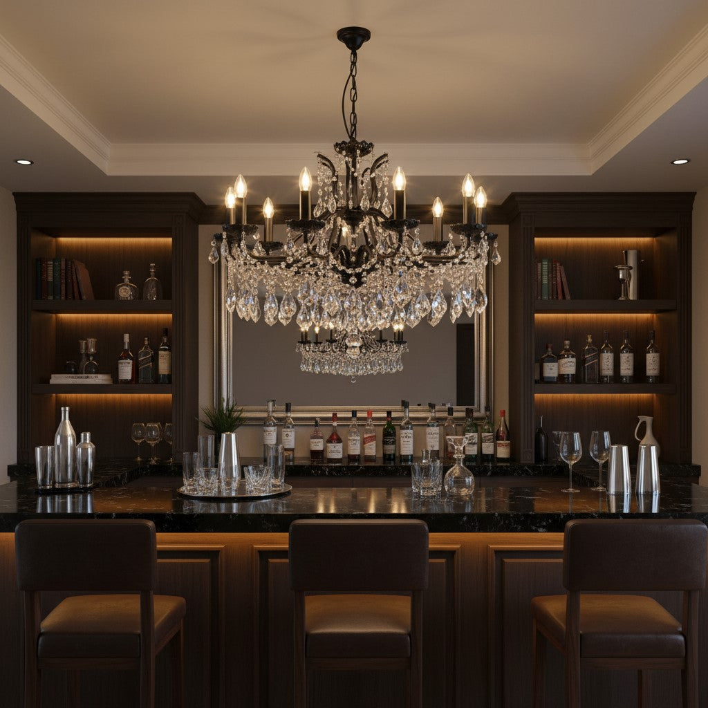 Large 12 Branch Matt Black Shallow Chandelier