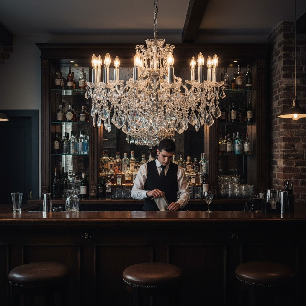 Large 12 Branch Silver Leaf Shallow Chandelier