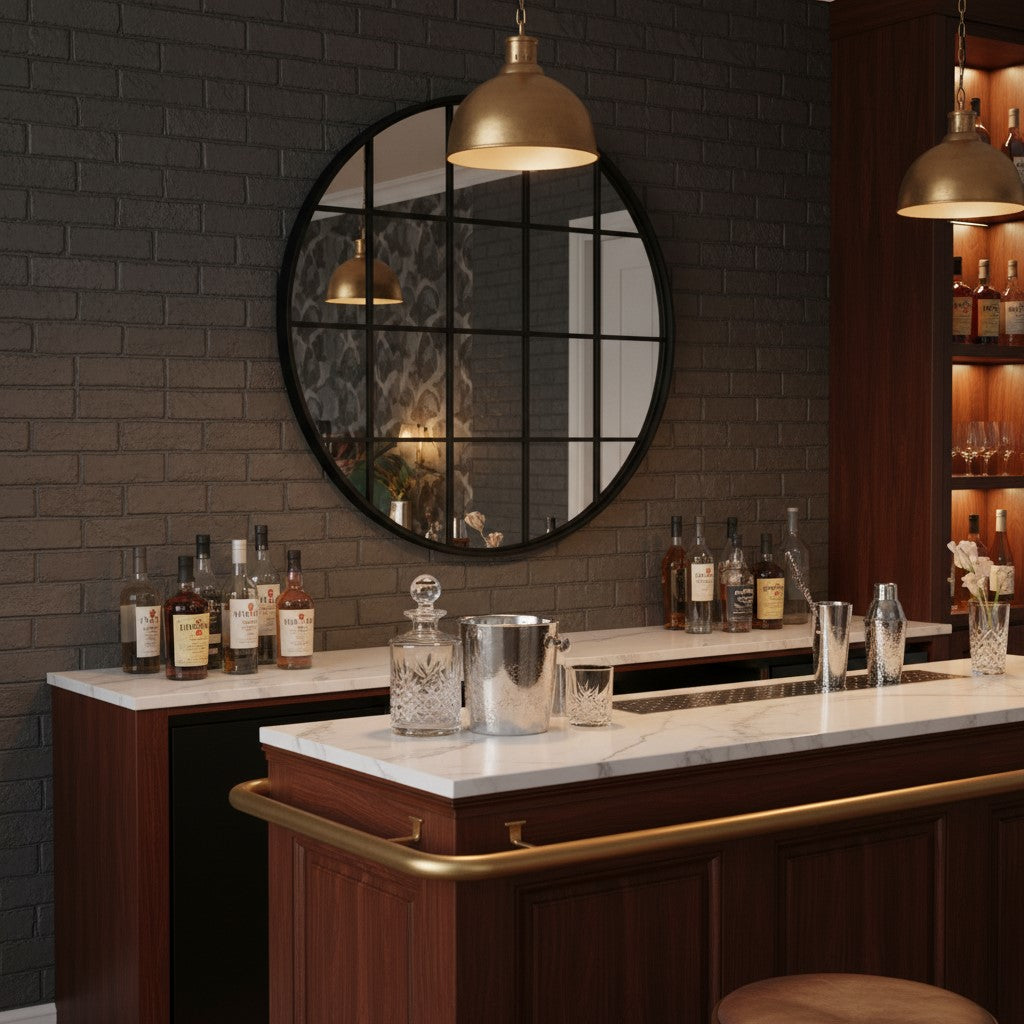 Large Black Round Metal Window Mirror