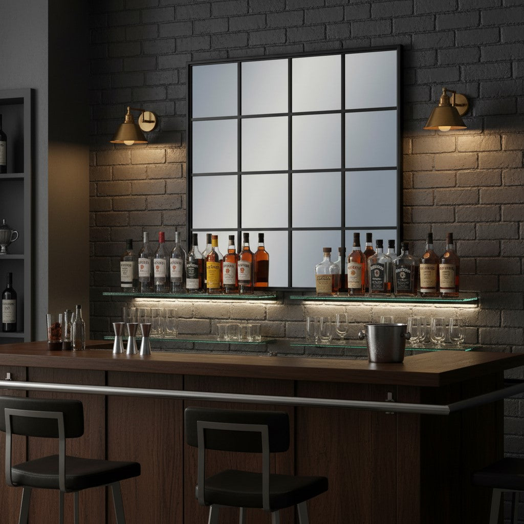 Large Black Square Metal Window Mirror