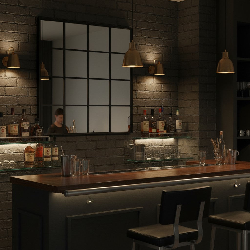 Large Black Square Metal Window Mirror