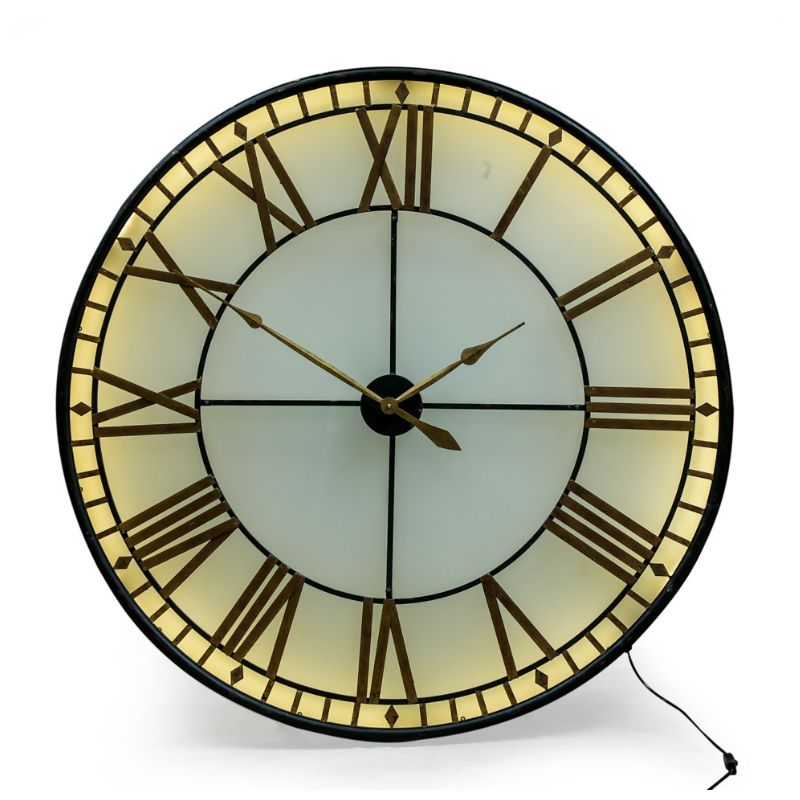 Large Black and Gold Back Lit Glass "Westminster" Wall Clock