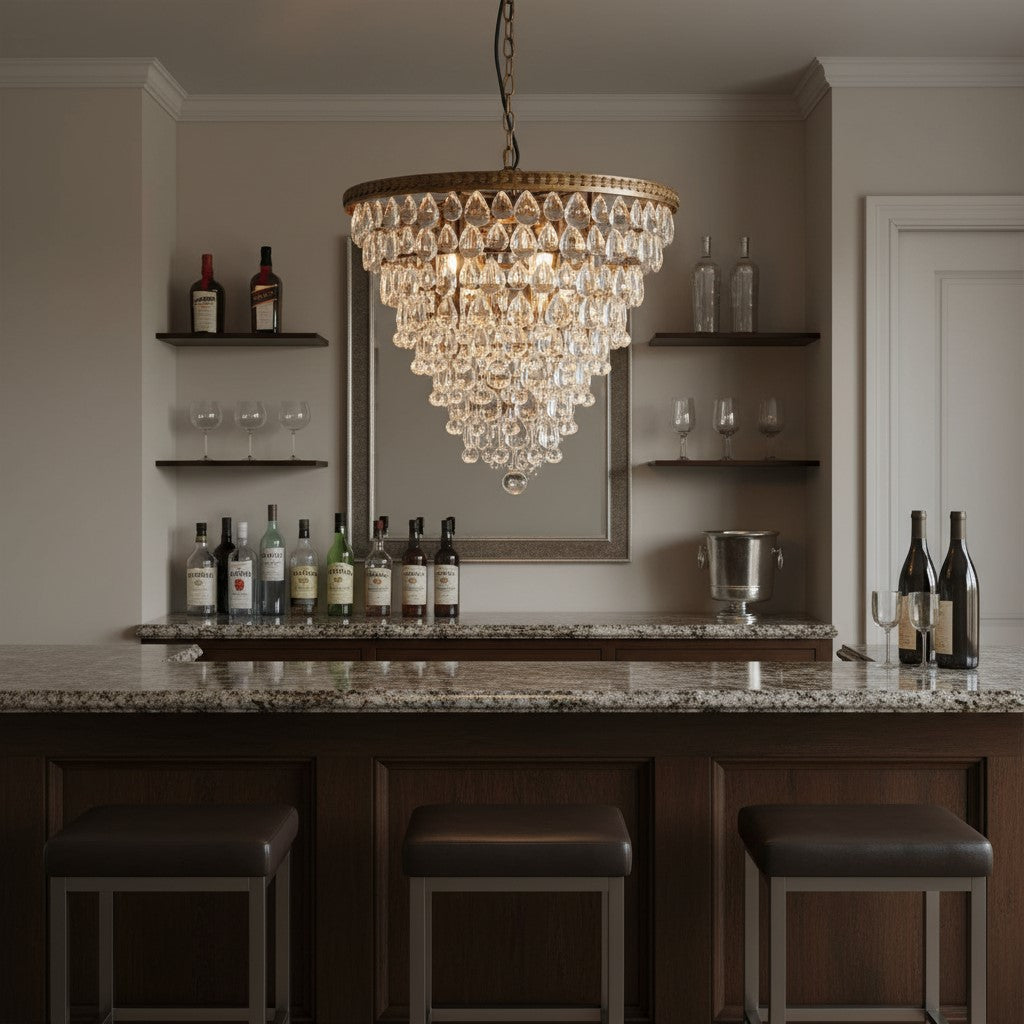 Large Bronze/Gold Finish Rainfall Chandelier w/ Clear Crystals