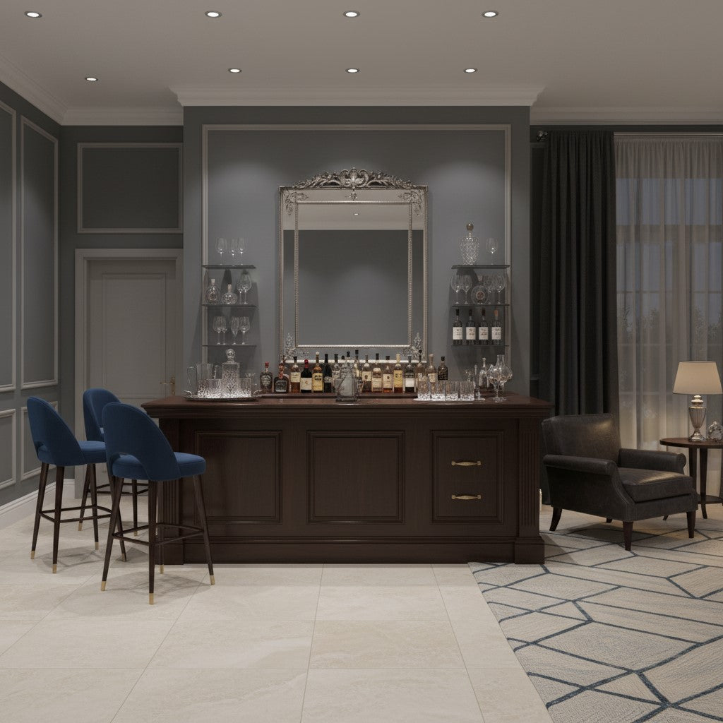 Large Silver French Mirror with Crest