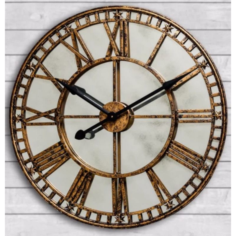 Large Gold Clock with Antique Mirror Face