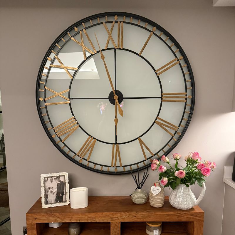 Large Black and Gold Back Lit Glass "Westminster" Wall Clock