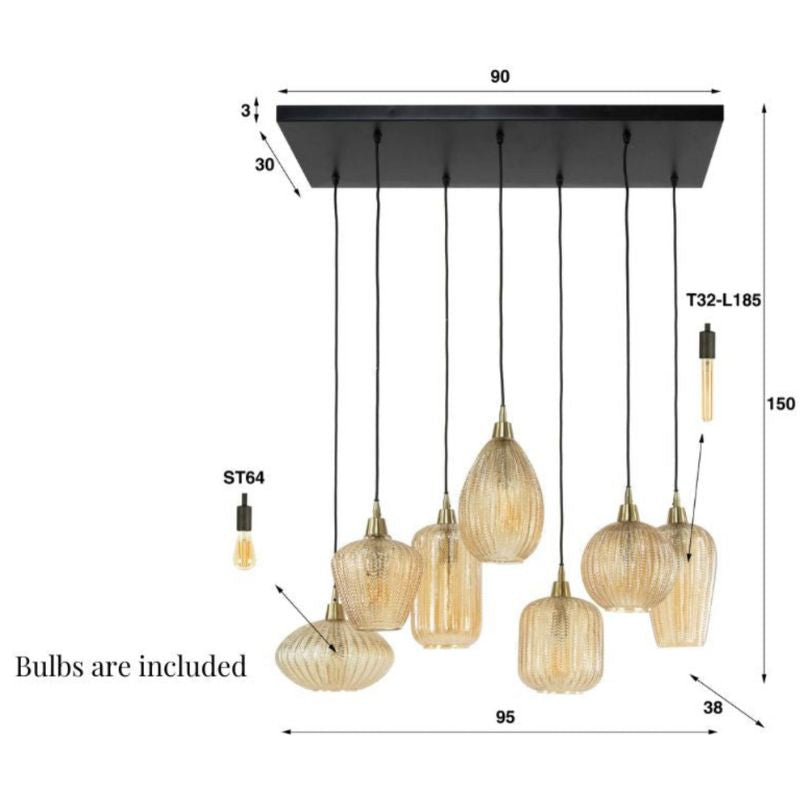 Leyla Amber Glass 7 String Pendant Light