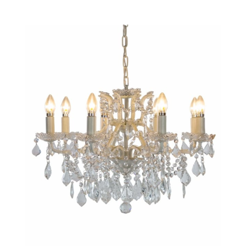 Medium 8 Branch Antique Crackle White Shallow Chandelier